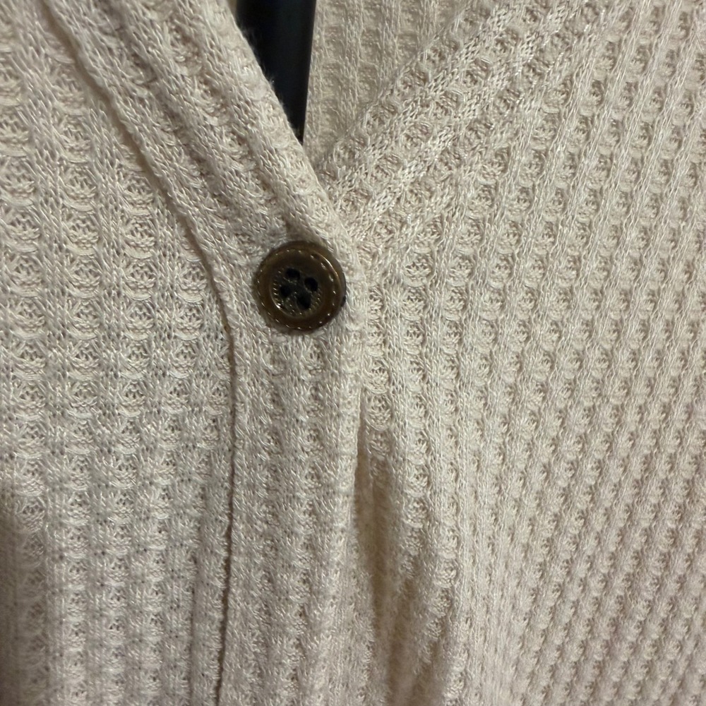 Iwollence Waffle Knit Button Down Tie Knot Top Cream Beige XL Batwing Sleeve - Picture 4 of 6